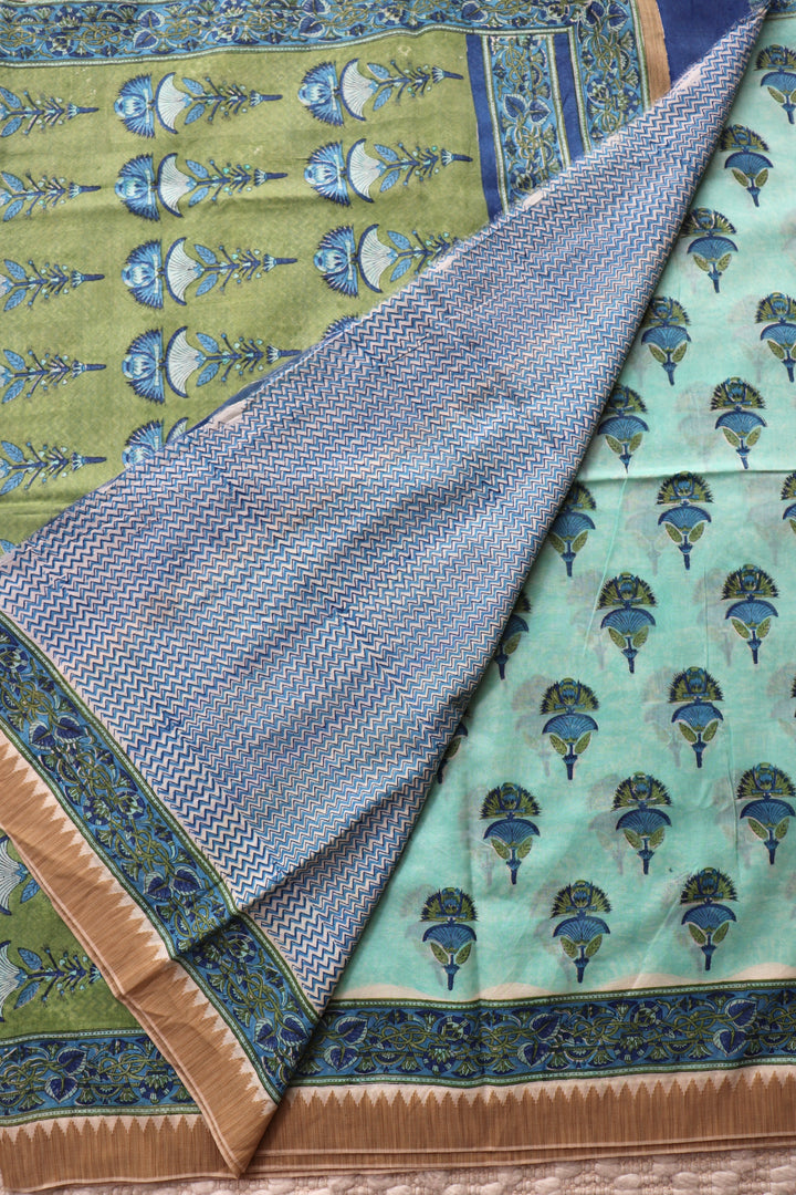 SANGANERI HAND BLOCK PRINTED SILK COTTON SAREE- 002