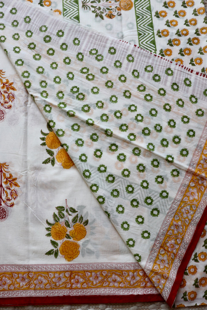 BAGRU HAND BLOCK PRINTED SOFT MULMUL COTTON SAREE- 090
