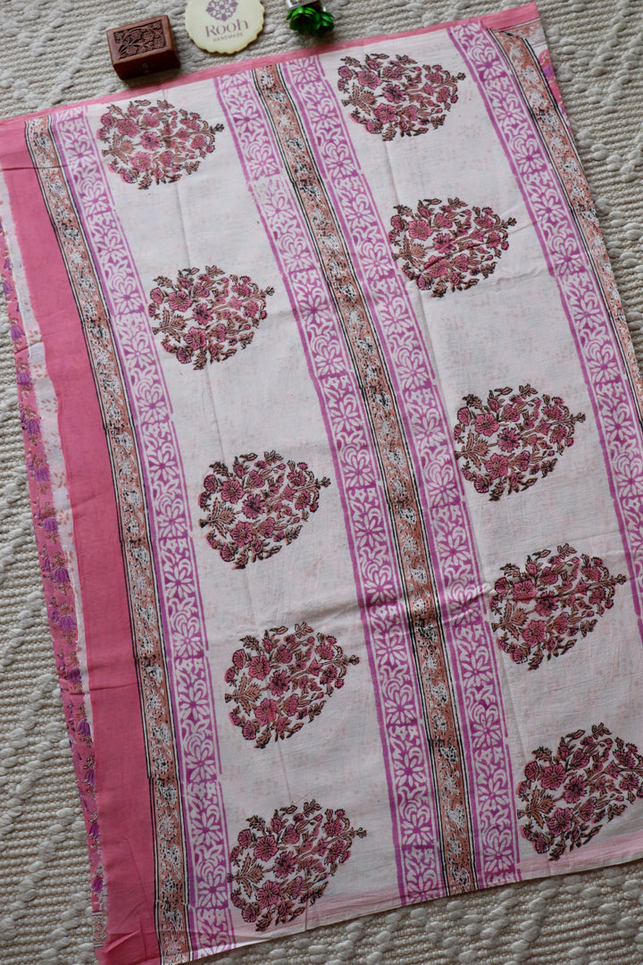 BAGRU HAND BLOCK PRINTED SOFT MULMUL COTTON SAREE- 088