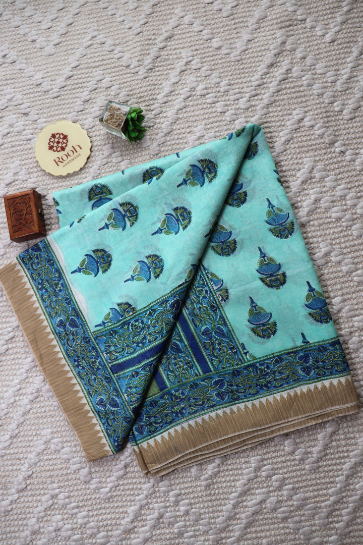 SANGANERI HAND BLOCK PRINTED SILK COTTON SAREE- 002