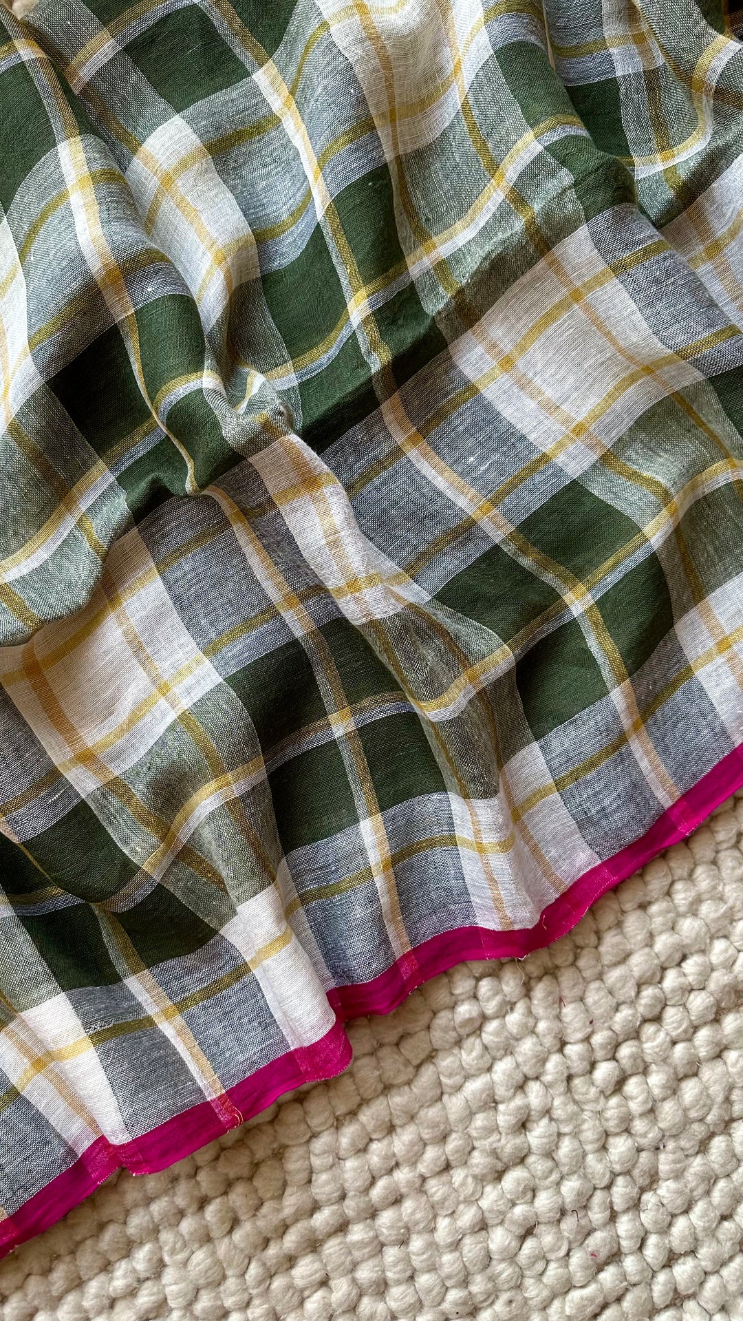 Multi Colour Checked Pure Handwoven Linen Saree - 006