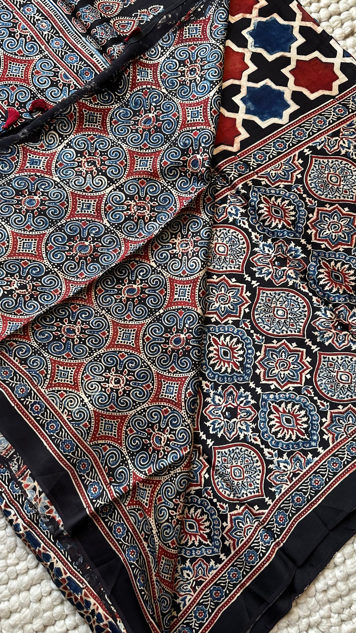 ROOH EXCLUSIVES- AJRAKH HAND BLOCK PRINTED PREMIUM MODAL SILK SAREE 18