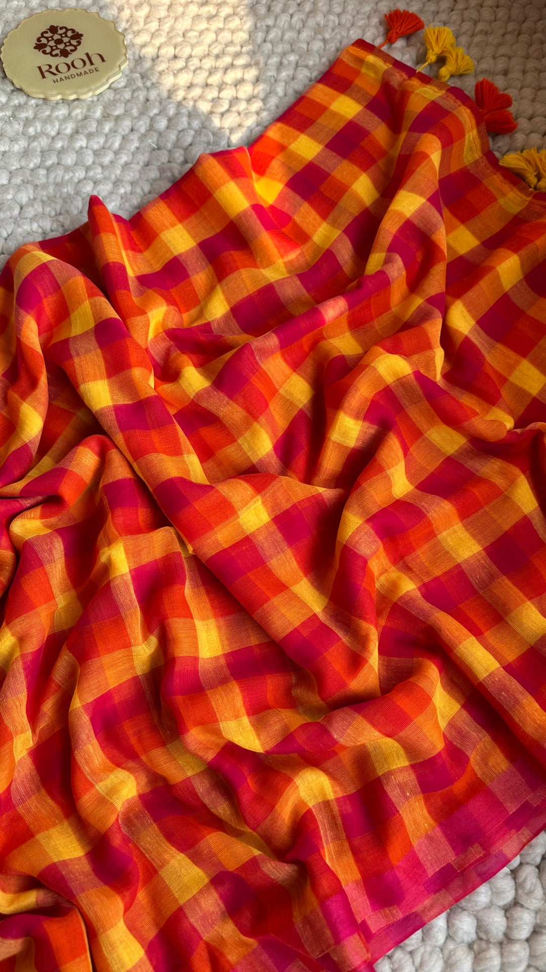 MULTICOLOUR CHECKS PURE SUPER SOFT MULMUL COTTON SAREE - 015