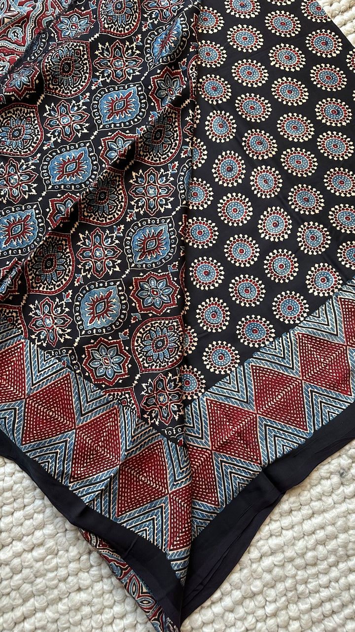 ROOH EXCLUSIVES- AJRAKH HAND BLOCK PRINTED PREMIUM MODAL SILK SAREE 19