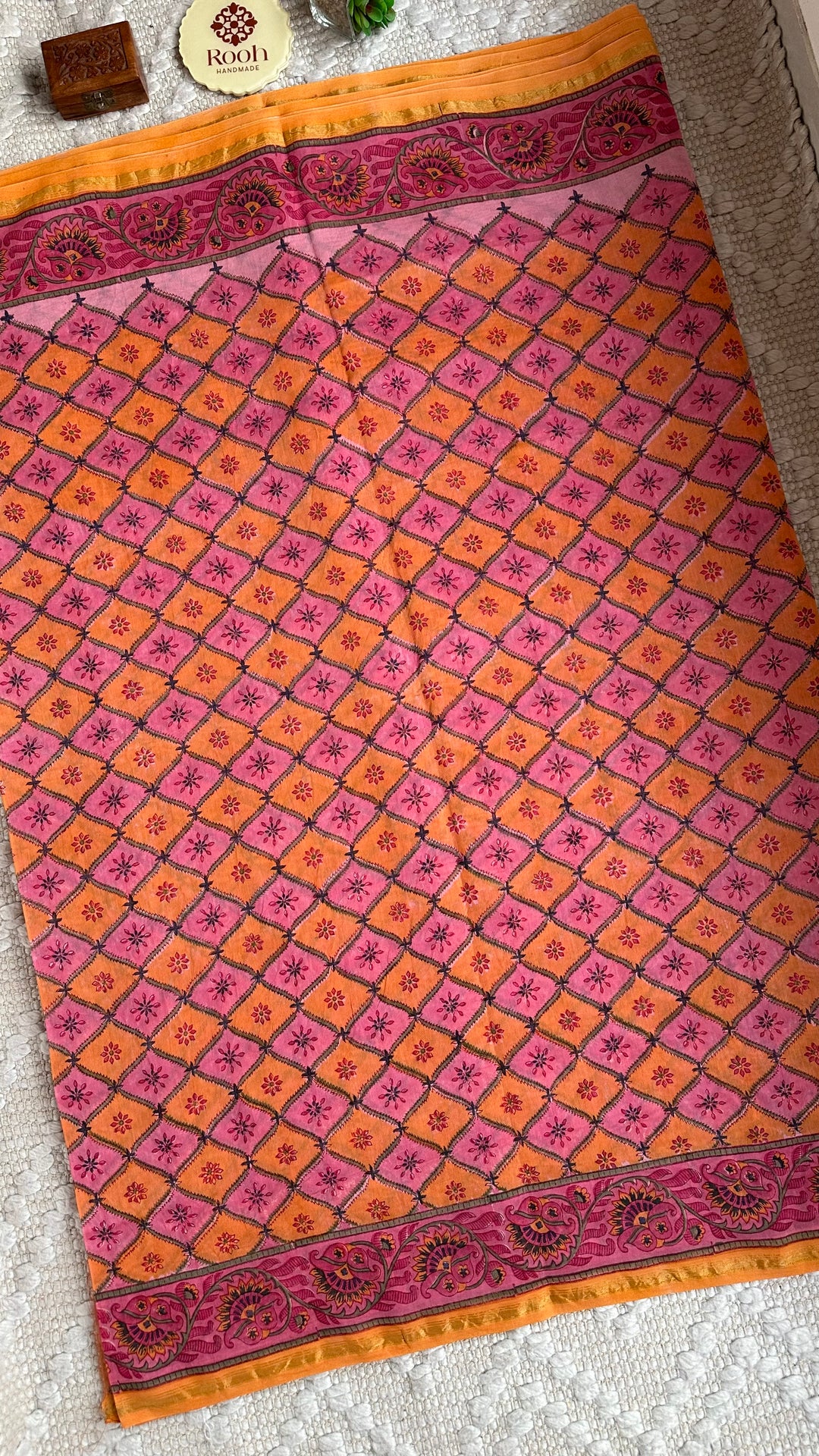 SANGANERI HAND BLOCK PRINTED SILK COTTON SAREE- 007