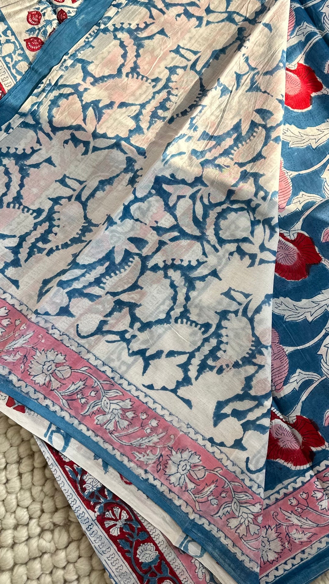 BAGRU HAND BLOCK PRINTED SOFT MULMUL COTTON SAREE- 120