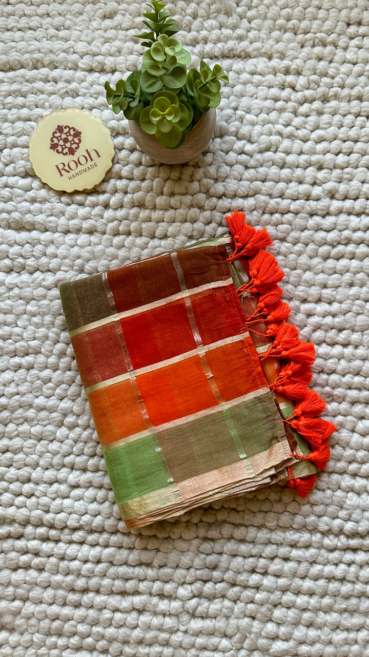 HANDWOVEN MULTICOLOUR CHECKERED MULMUL COTTON SAREE - 02 (DISPATCH TIME - 5 TO 7 DAYS)