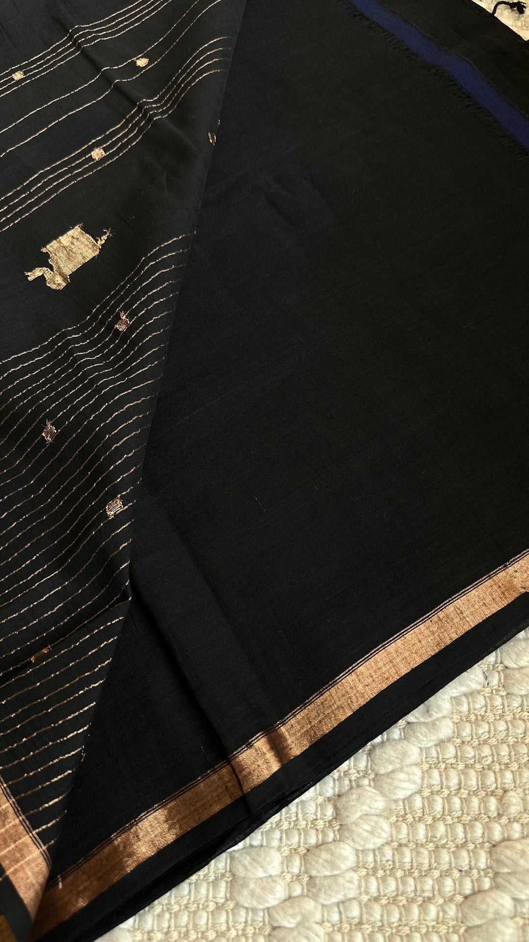 PREMIUM JAMDANI WEAVE HANDWOVEN AND HANDSPUN COTTON SAREE - MIDNIGHT BLACK (AVAILABLE ON PRE-ORDER - DISPATCH TIME IS 30-35 DAYS)