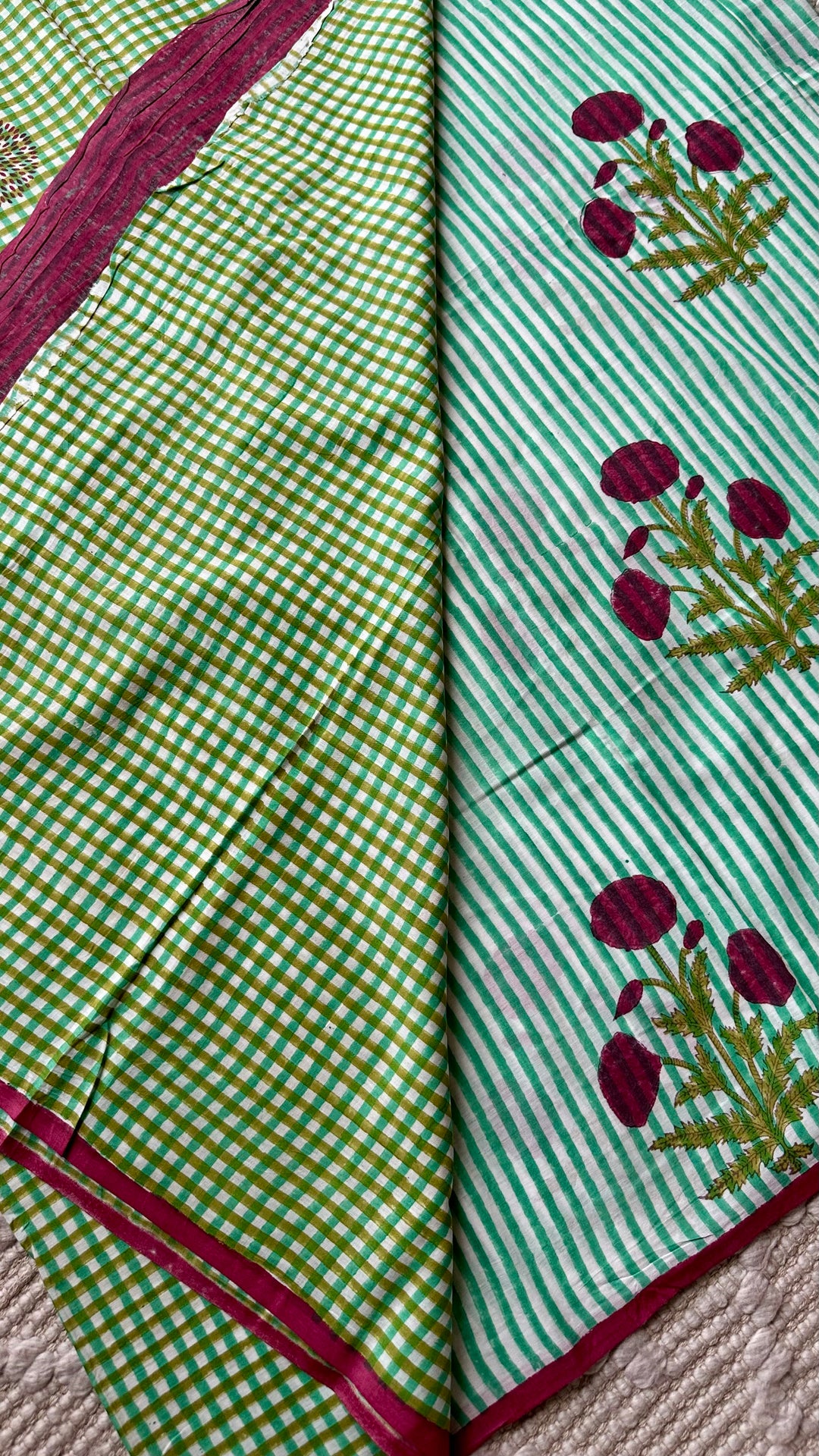 SANGANERI HAND BLOCK PRINTED SOFT MULMUL COTTON SAREE- 019