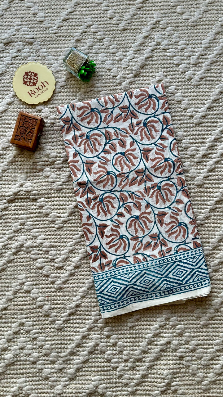 BAGRU HAND BLOCK PRINTED SOFT MULMUL COTTON SAREE- 072