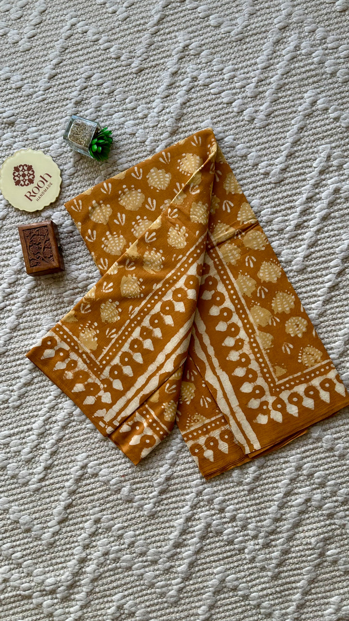 BAGRU HAND BLOCK PRINTED SOFT MULMUL COTTON SAREE- 073