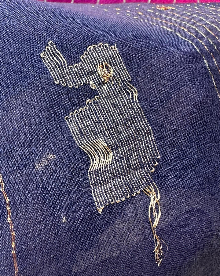 PREMIUM JAMDANI WEAVE HANDWOVEN AND HANDSPUN COTTON SAREE - PINK ON MIDNIGHT BLUE ( DISPATCH TIME IS 5-7 DAYS )