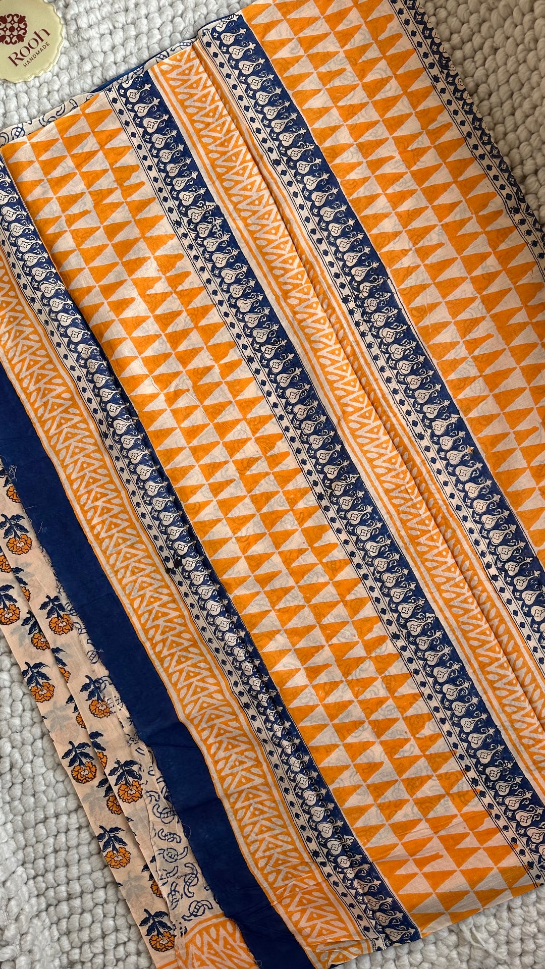 BAGRU HAND BLOCK PRINTED SOFT MULMUL COTTON SAREE- 142