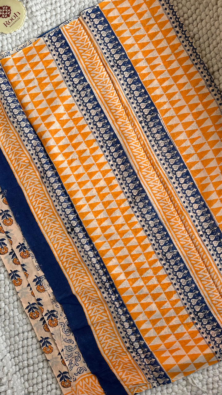 BAGRU HAND BLOCK PRINTED SOFT MULMUL COTTON SAREE- 142