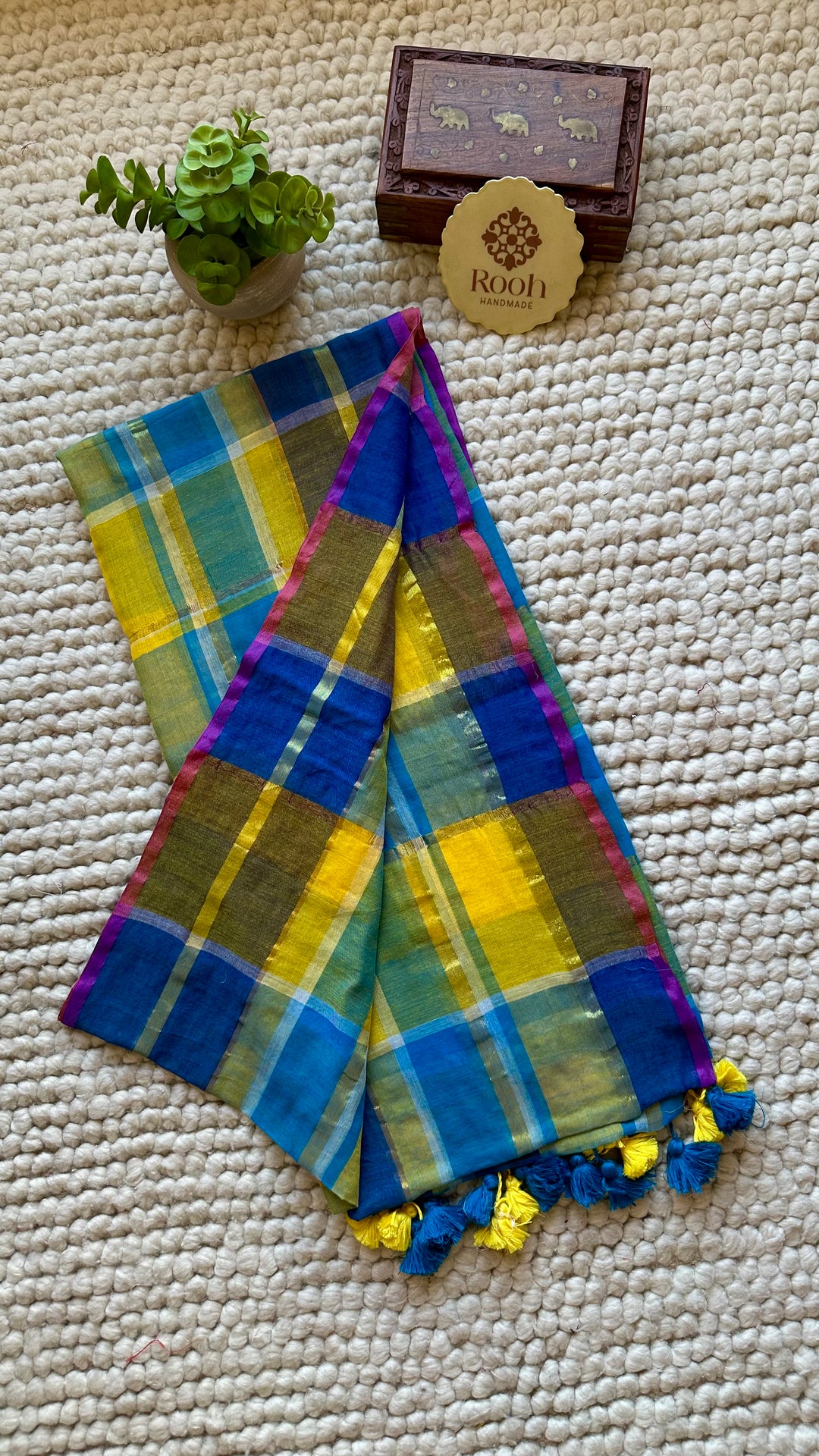 HANDWOVEN MULTICOLOUR ZARI CHECKS PURE MULMUL COTTON SAREE - 07