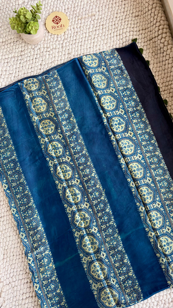 ROOH EXCLUSIVES- AJRAKH HAND BLOCK PRINTED PREMIUM MODAL SILK SAREE 11