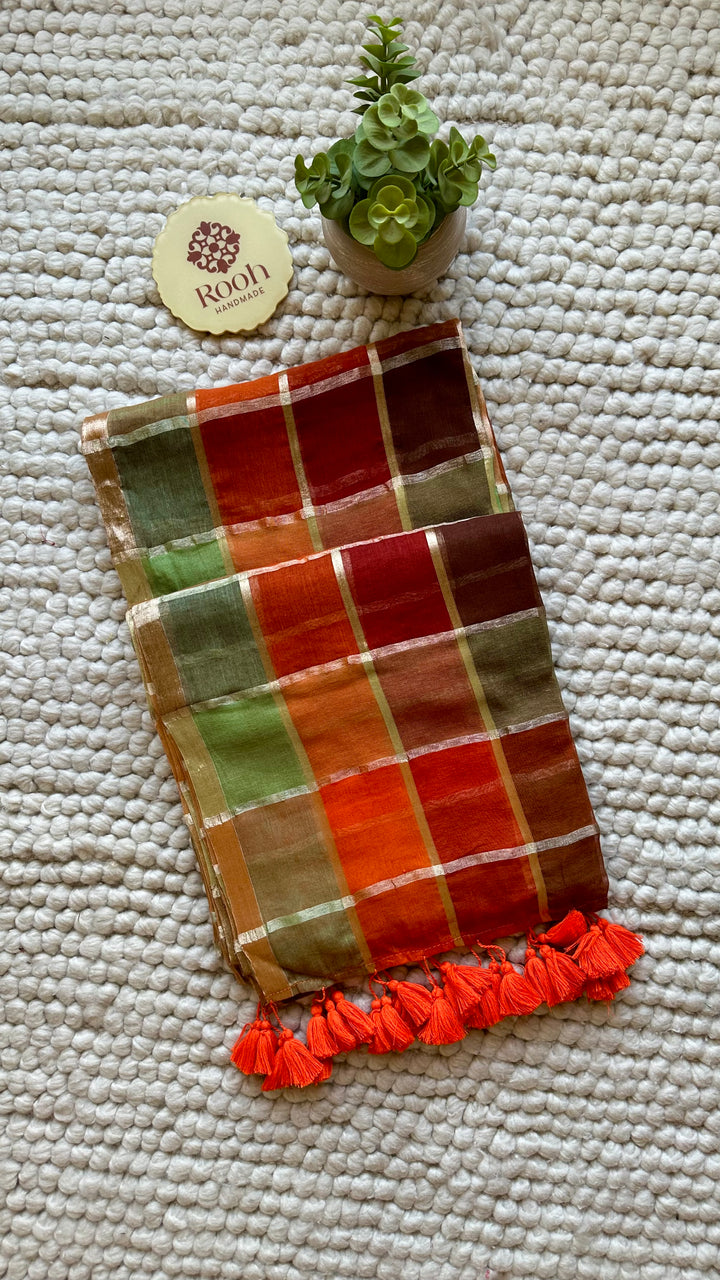 HANDWOVEN MULTICOLOUR CHECKERED MULMUL COTTON SAREE - 02 (DISPATCH TIME - 5 TO 7 DAYS)