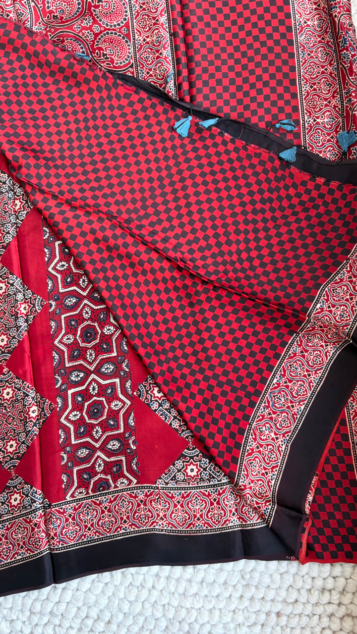 ROOH EXCLUSIVES- AJRAKH HAND BLOCK PRINTED PREMIUM MODAL SILK SAREE 05