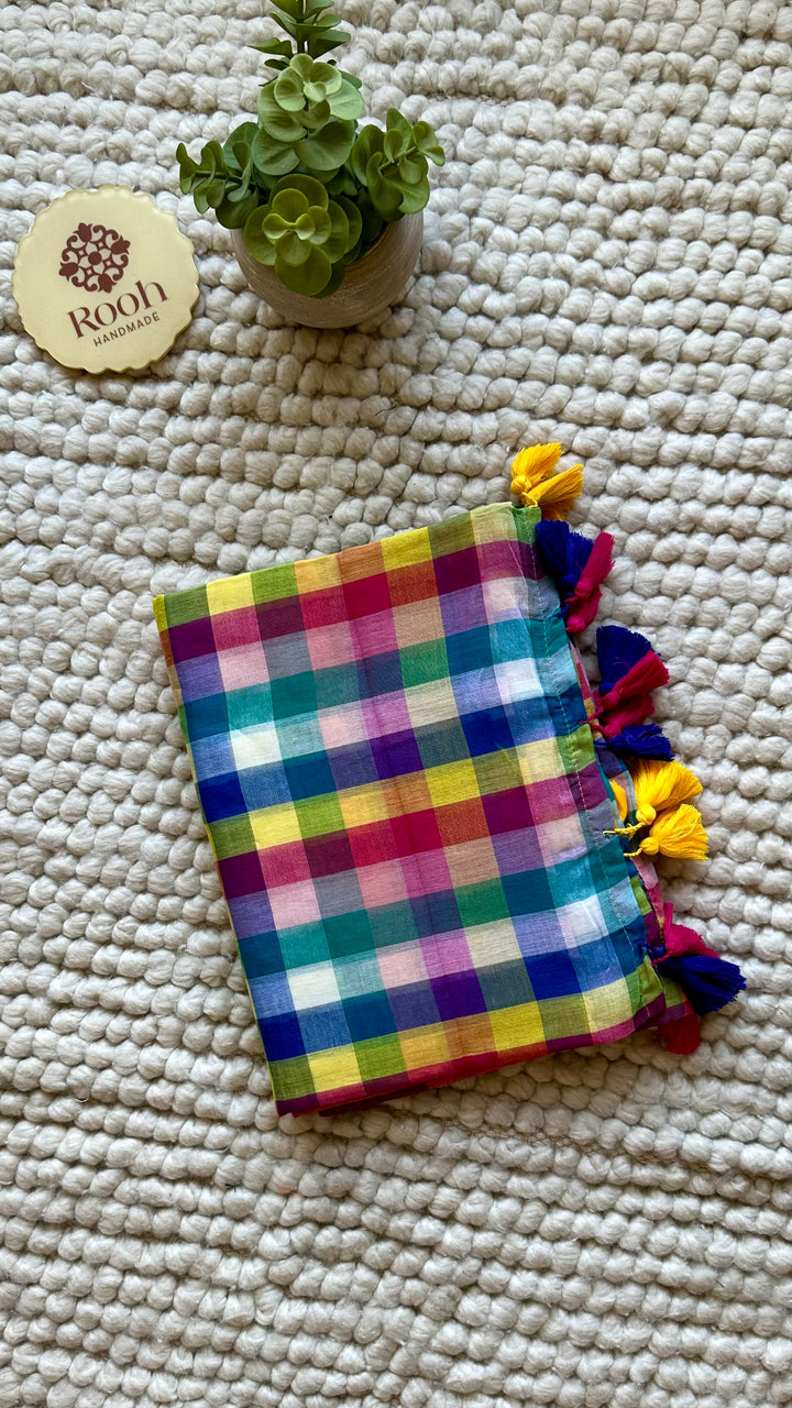 HANDWOVEN MULTICOLOUR CHECKERED MULMUL COTTON SAREE - 05 (DISPATCH TIME - 7 TO 10 DAYS)