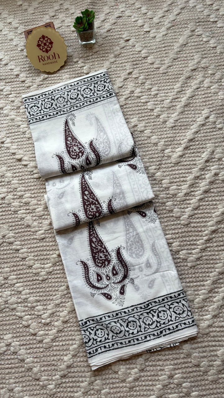 BAGRU HAND BLOCK PRINTED SOFT MULMUL COTTON SAREE- 103