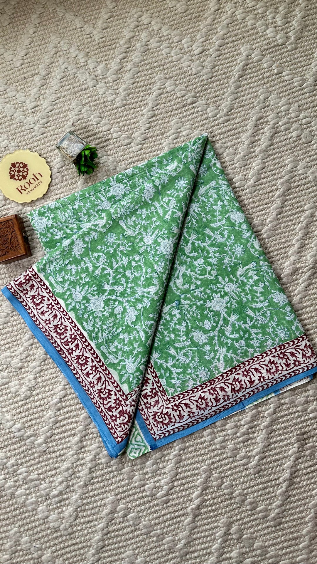 SANGANERI HAND BLOCK PRINTED SOFT MULMUL COTTON SAREE- 018