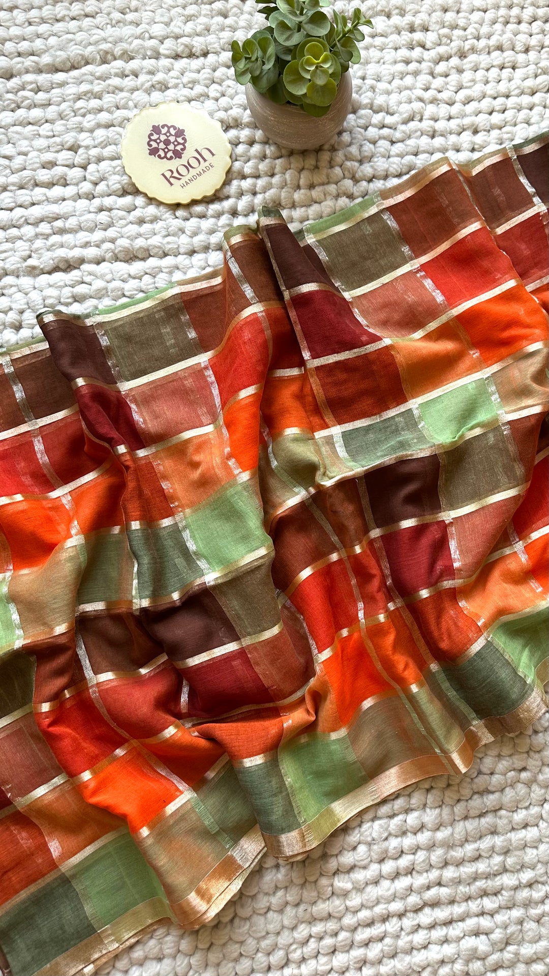 HANDWOVEN MULTICOLOUR CHECKERED MULMUL COTTON SAREE - 02 (DISPATCH TIME - 5 TO 7 DAYS)
