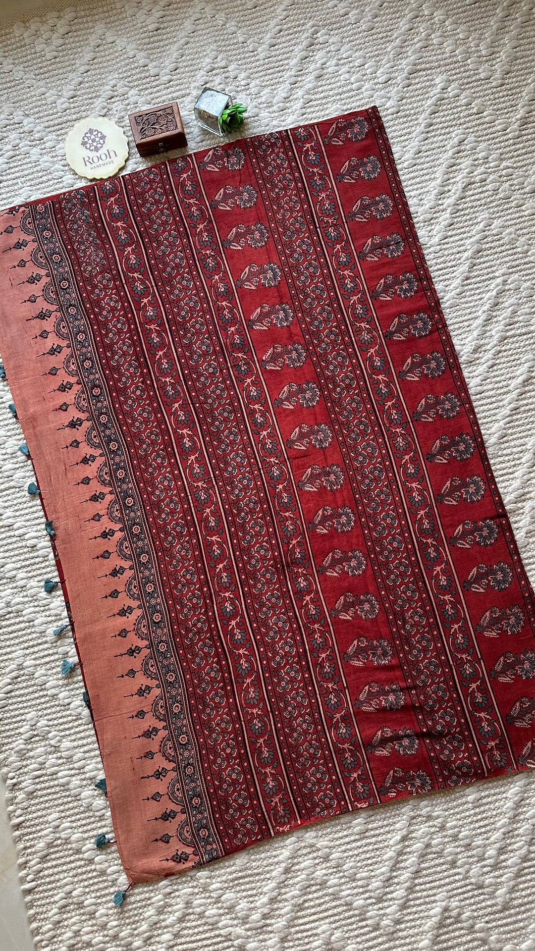PREMIUM AJRAKH HAND BLOCK PRINTED PURE SOFT COTTON SAREE- 003