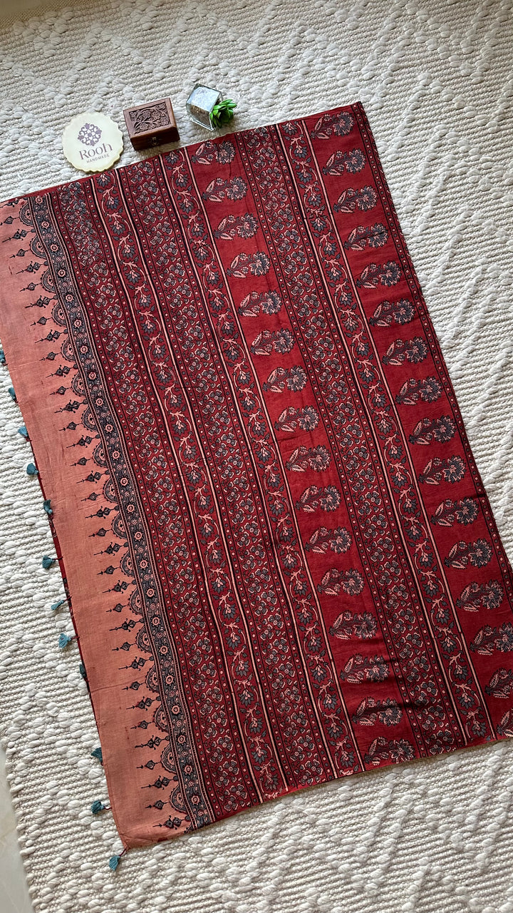 PREMIUM AJRAKH HAND BLOCK PRINTED PURE SOFT COTTON SAREE- 003