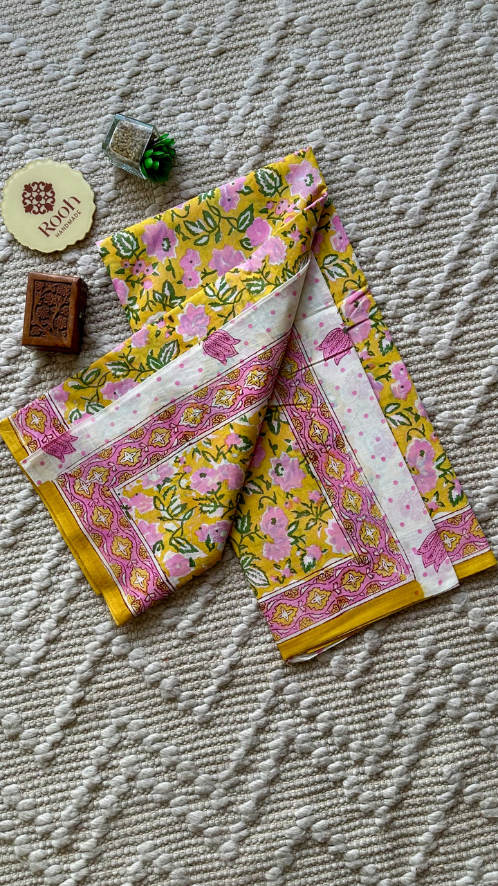 BAGRU HAND BLOCK PRINTED SOFT MULMUL COTTON SAREE- 074