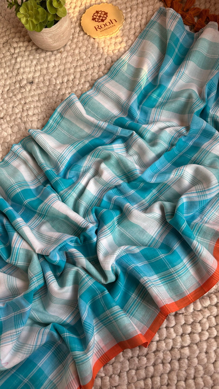 MULTICOLOUR CHECKS PURE SUPER SOFT MULMUL COTTON SAREE - 017