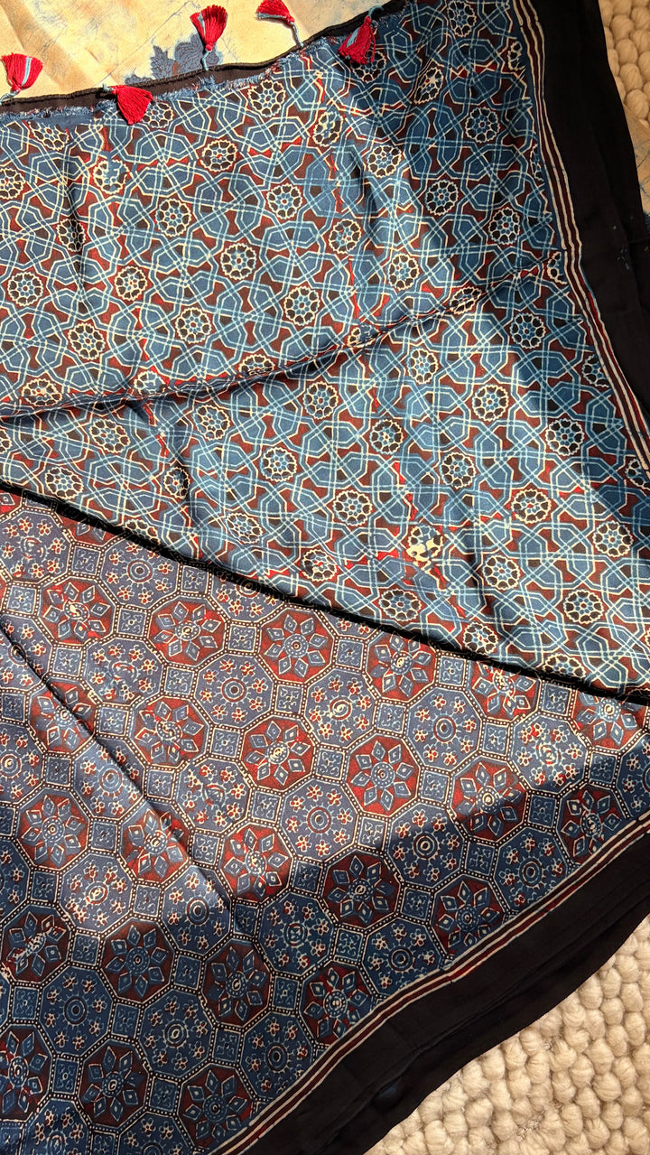 NETRA - AJRAKH HAND BLOCK PRINTED PREMIUM MODAL SILK SAREE