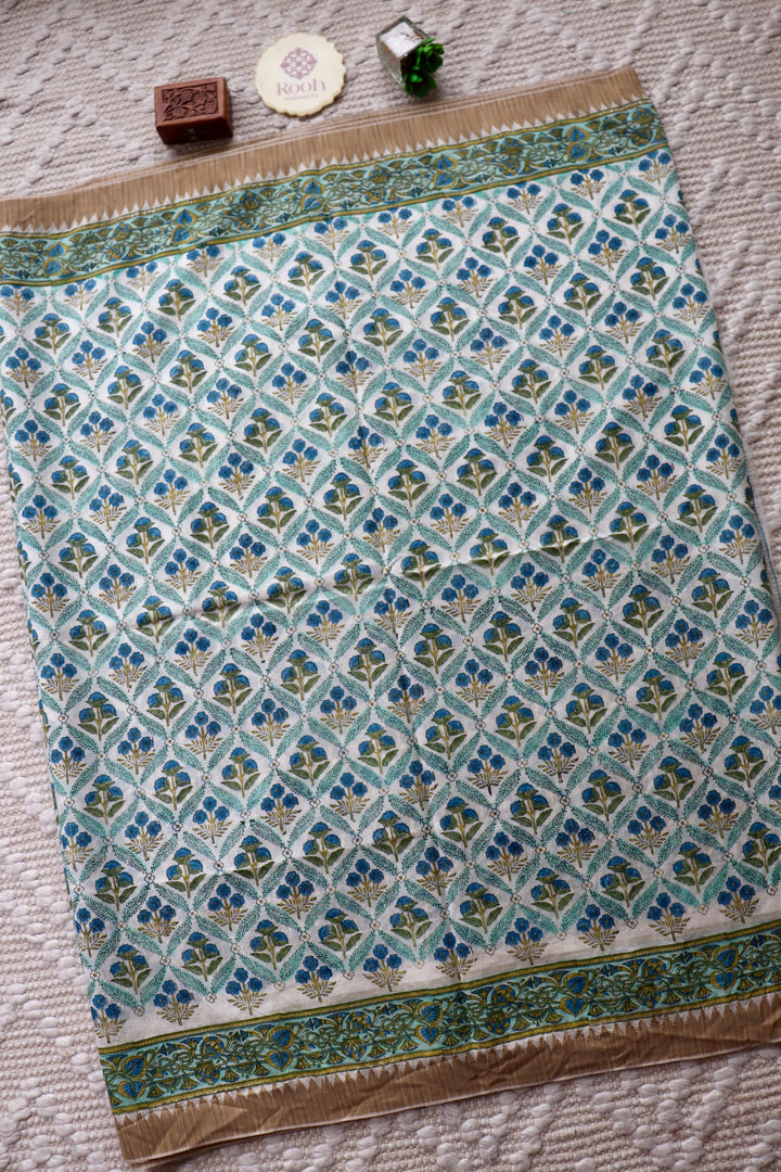 SANGANERI HAND BLOCK PRINTED SILK COTTON SAREE- 004
