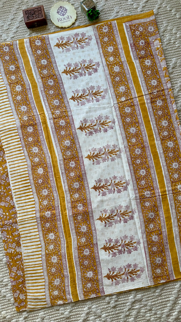 BAGRU HAND BLOCK PRINTED SOFT MULMUL COTTON SAREE- 075