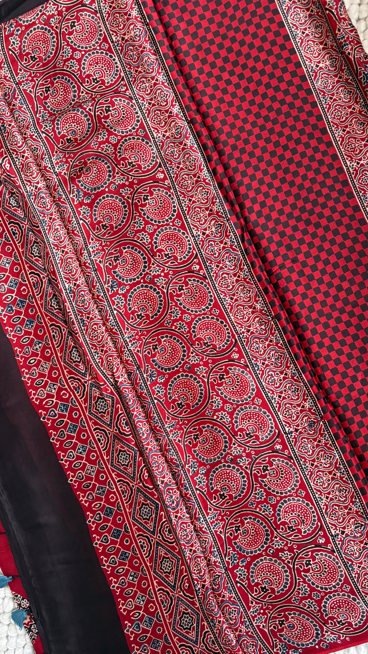 ROOH EXCLUSIVES- AJRAKH HAND BLOCK PRINTED PREMIUM MODAL SILK SAREE 05