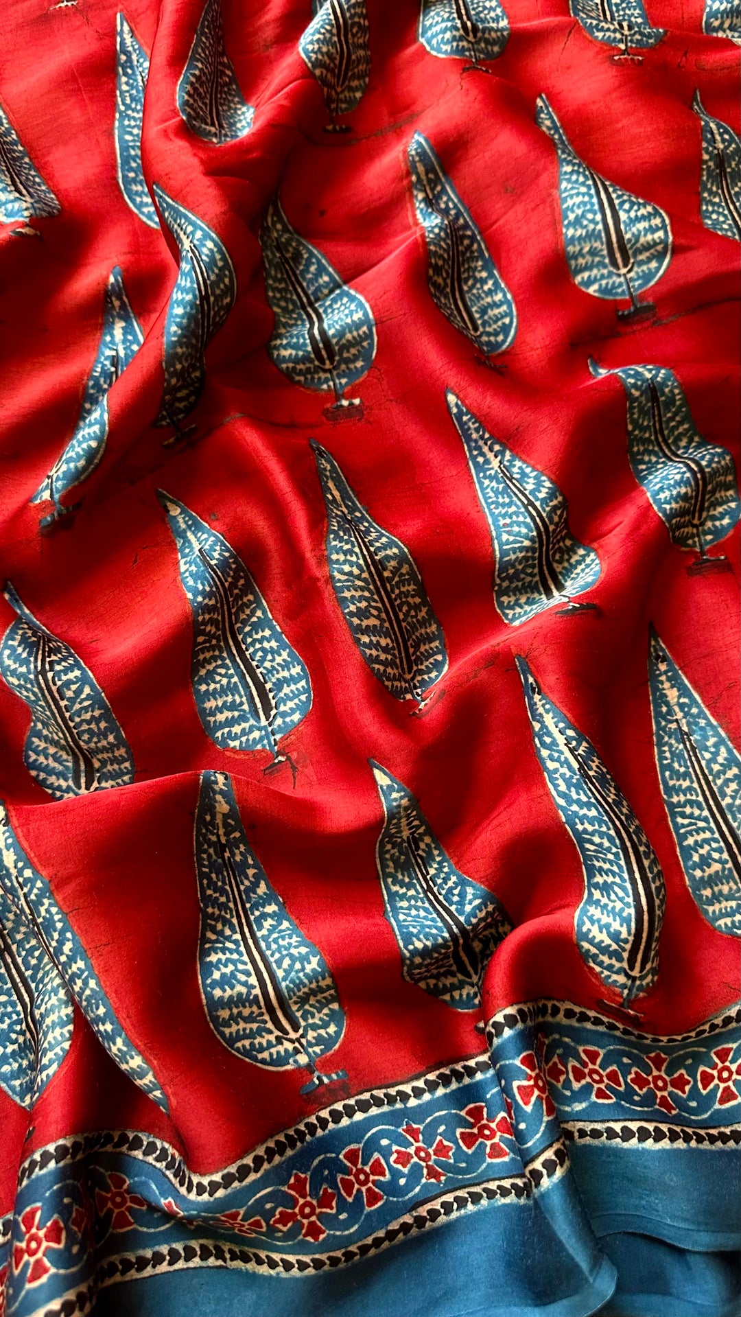 MADDER PINES - SUPER PREMIUM & BUTTERY SOFT AJRAKH HAND BLOCK PRINTED MODAL SILK SAREE (DISPATCH TIME - 7 TO 10 DAYS)