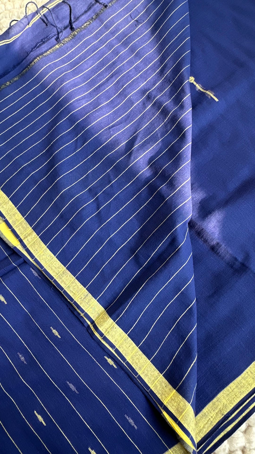 PREMIUM JAMDANI WEAVE HANDWOVEN AND HANDSPUN COTTON SAREE - SAPPHIRE BLUE