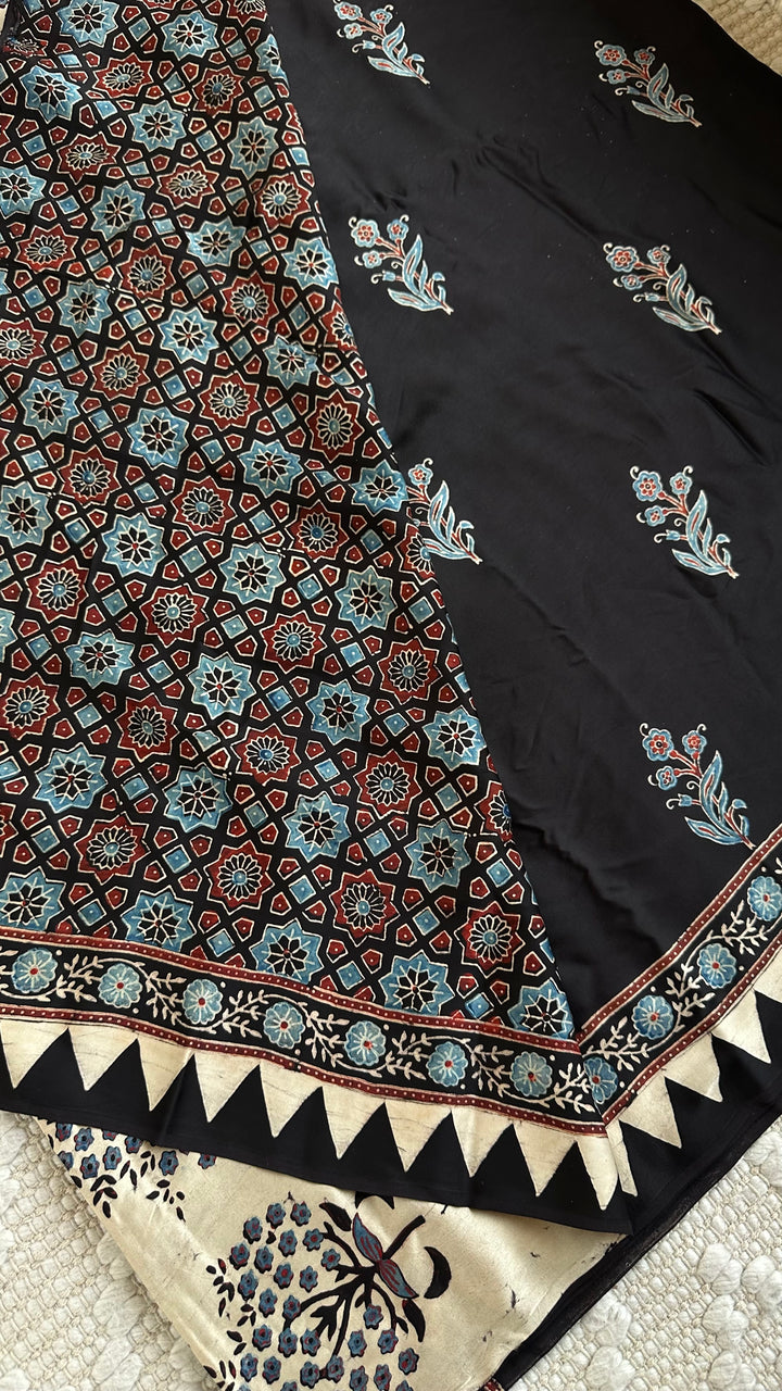 RAATRI - PREMIUM AJRAKH HAND BLOCK PRINTED MODAL SILK SAREE