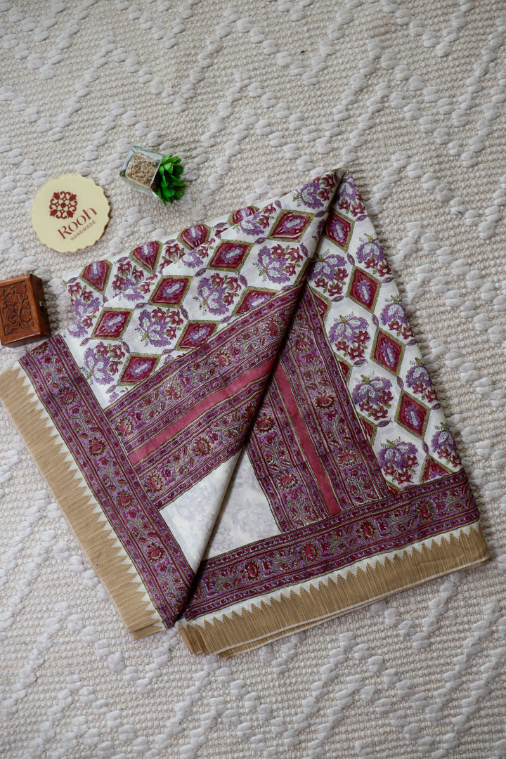 SANGANERI HAND BLOCK PRINTED SILK COTTON SAREE- 005