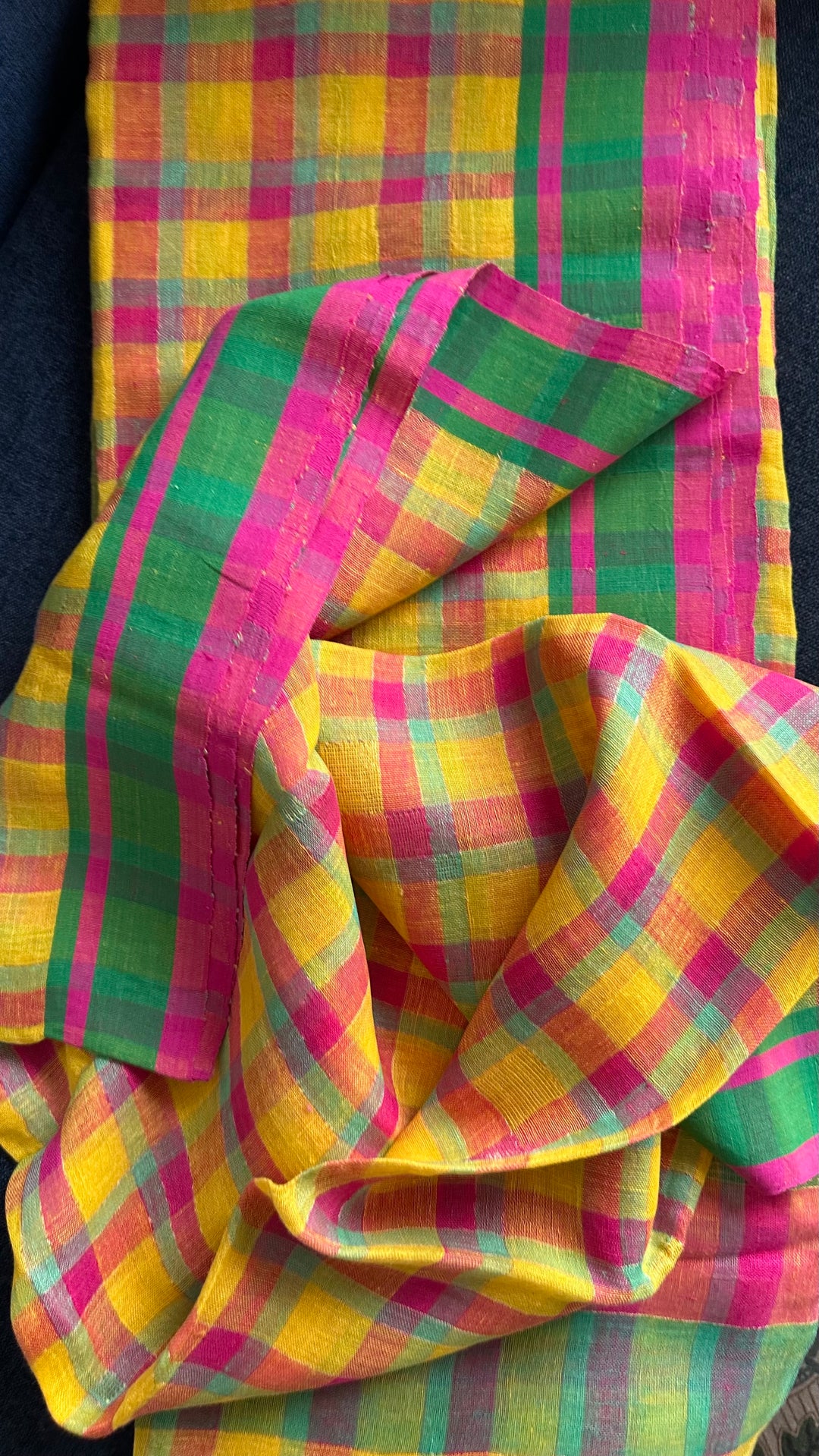 SUPER PREMIUM JAMDANI WEAVE HANDWOVEN MADRAS CHECKS JAYASHREE LINEN SAREE - VIBRANT YELLOW & PINK (AVAILABLE ON PRE-ORDER - DISPATCH TIME IS 40-45 DAYS APPROXIMATELY)