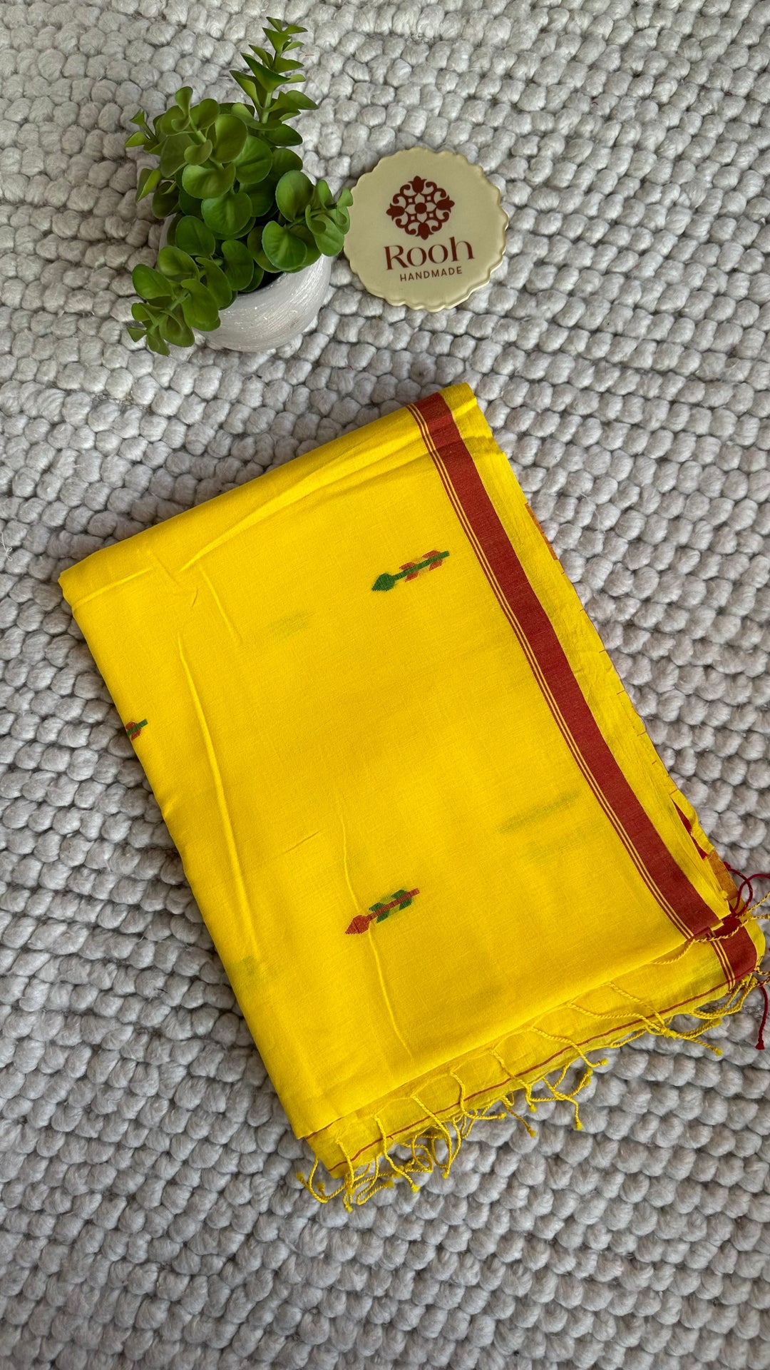 PREMIUM NEEDLE WORK JAMDANI HANDWOVEN AND HANDSPUN COTTON SAREE - MUSTARD YELLOW