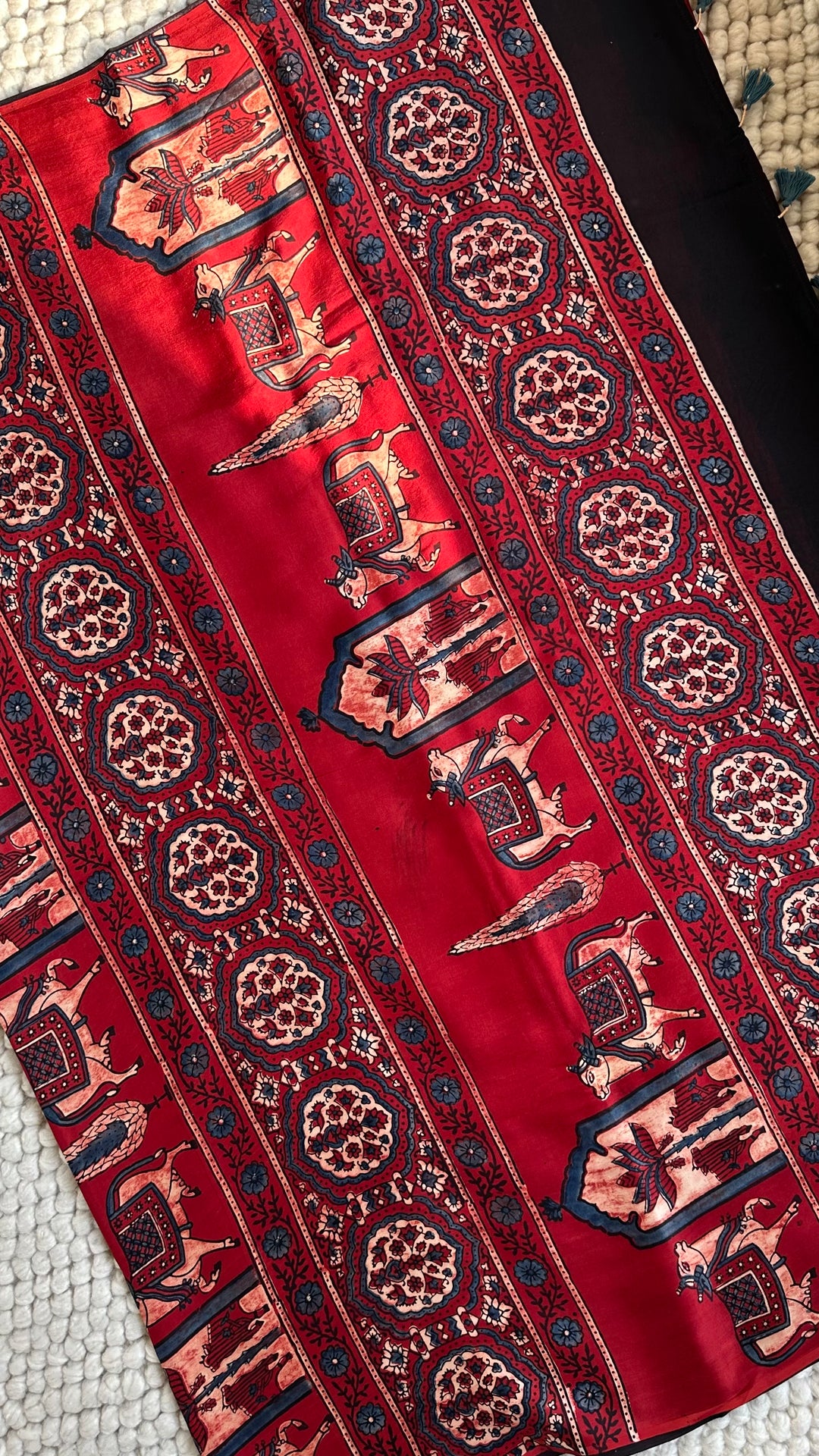 POLKA LOTUS - AJRAKH HAND BLOCK PRINTED PREMIUM MODAL SILK SAREE (ONLY AVAILABLE ON PRE-ORDER - DISPATCH TIME IS 30-35 DAYS)