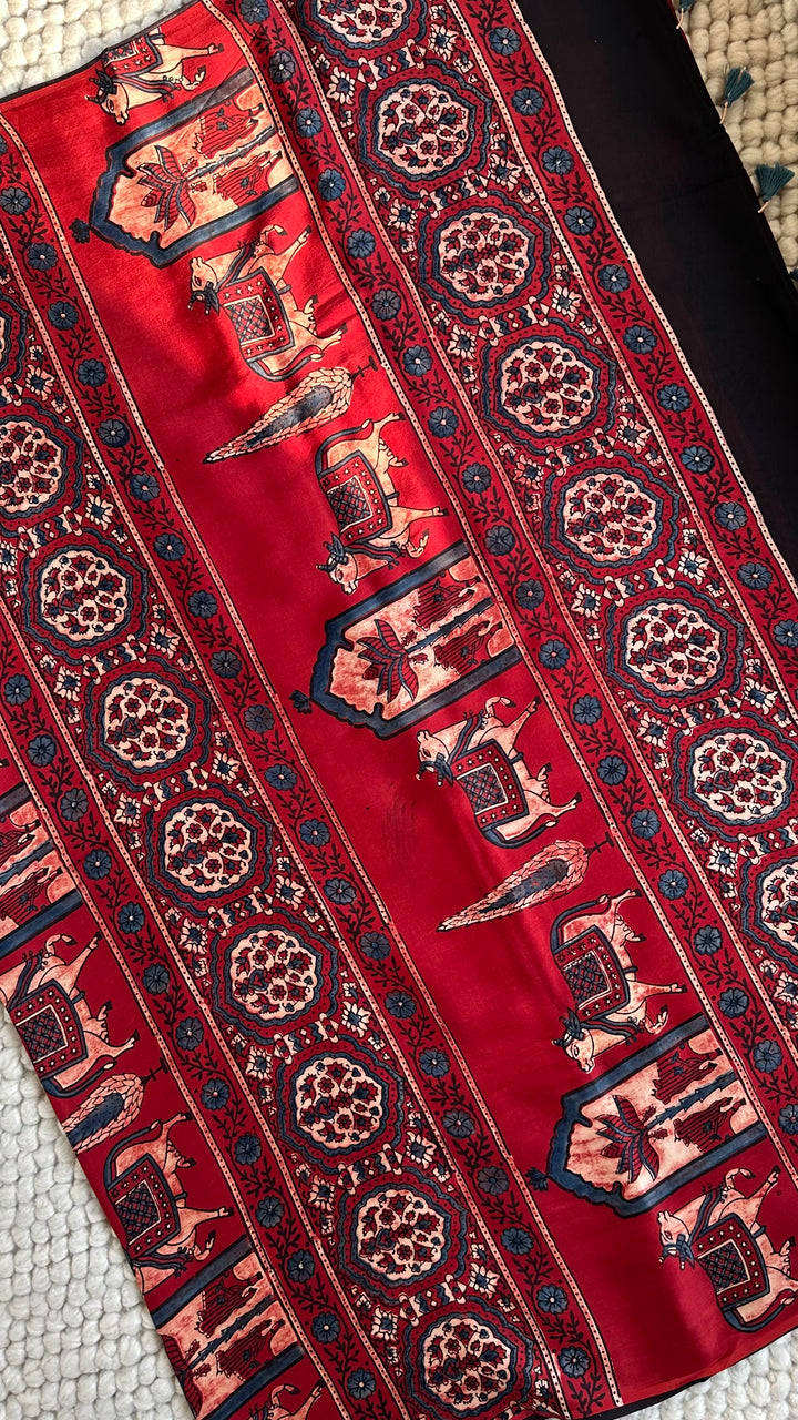 POLKA LOTUS - AJRAKH HAND BLOCK PRINTED PREMIUM MODAL SILK SAREE (ONLY AVAILABLE ON PRE-ORDER - DISPATCH TIME IS 30-35 DAYS)