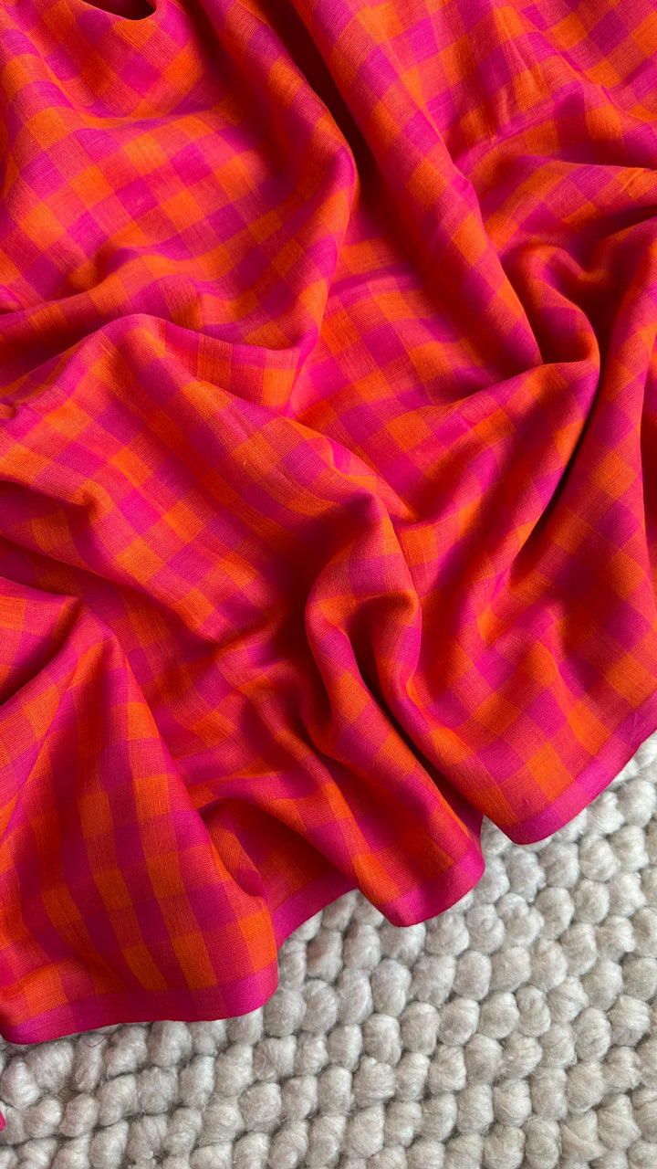 MULTICOLOUR CHECKS PURE SUPER SOFT MULMUL COTTON SAREE - 016