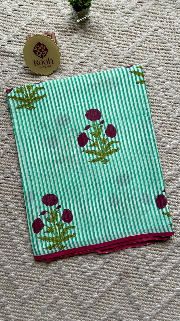 SANGANERI HAND BLOCK PRINTED SOFT MULMUL COTTON SAREE- 019