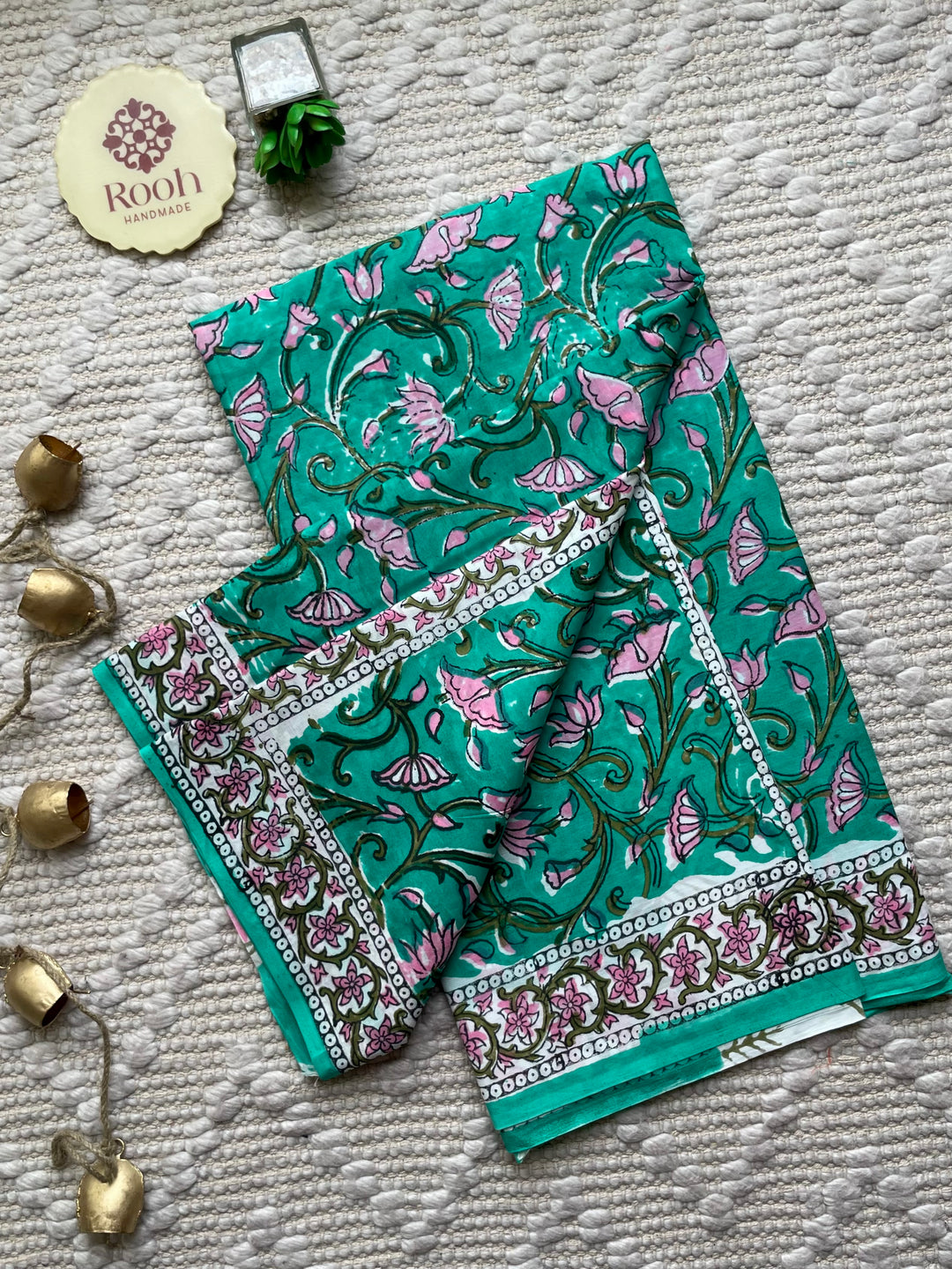 BAGRU HAND BLOCK PRINTED SOFT MULMUL COTTON SAREE- 097