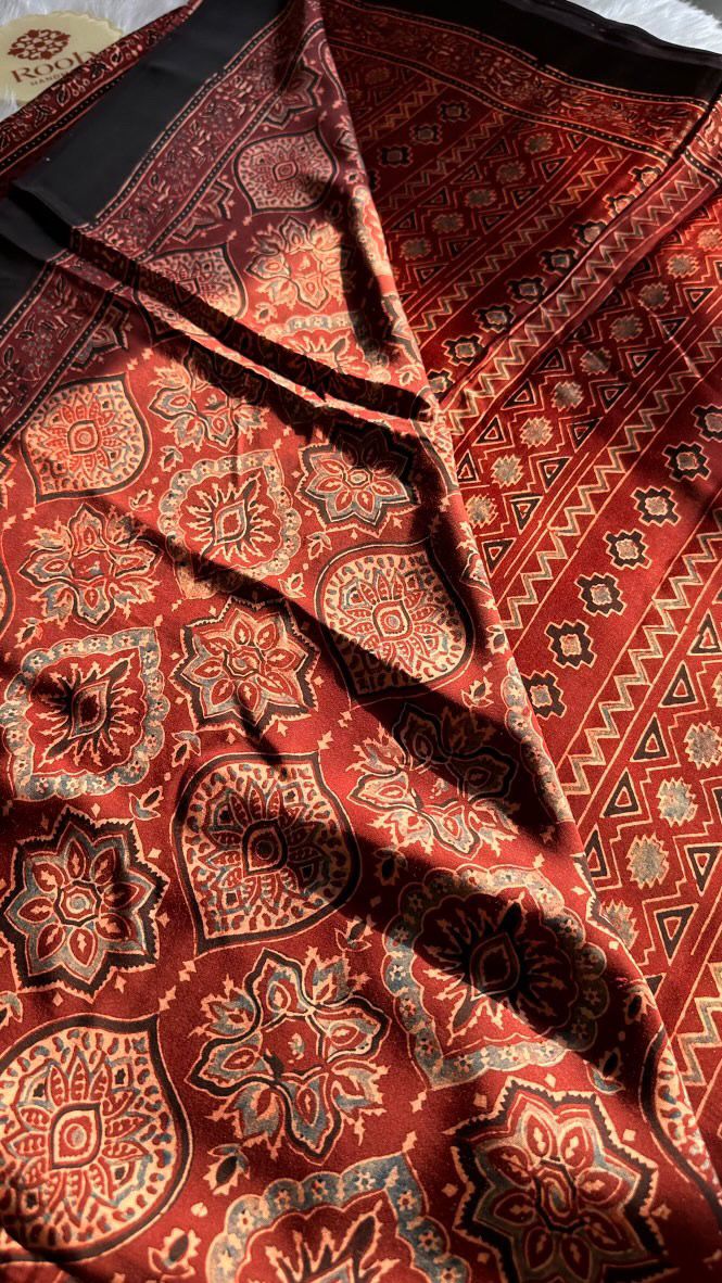 MAHOGANY RADIANCE - AJRAKH HAND BLOCK PRINTED MODAL SILK SAREE