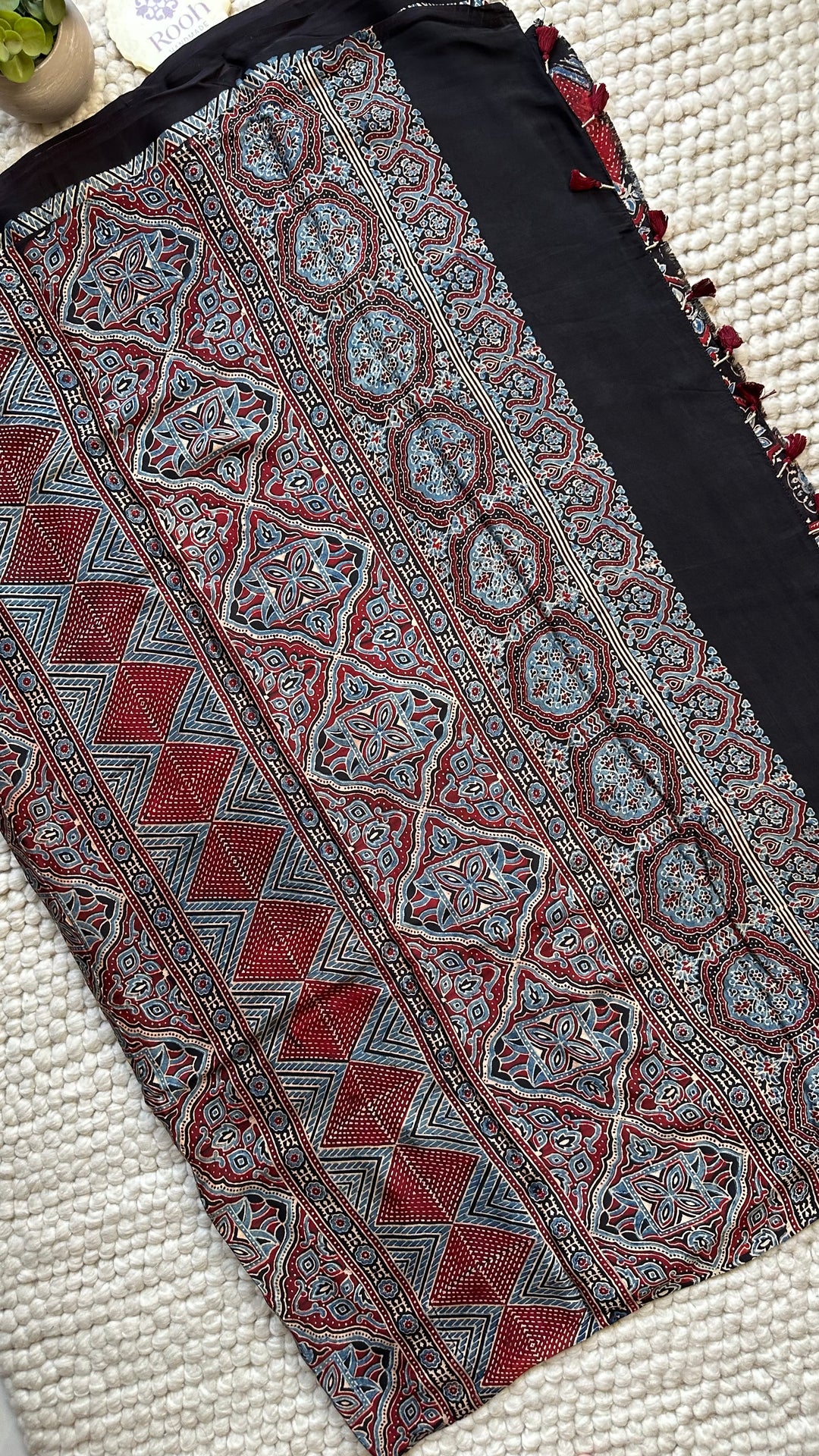 ROOH EXCLUSIVES- AJRAKH HAND BLOCK PRINTED PREMIUM MODAL SILK SAREE 19