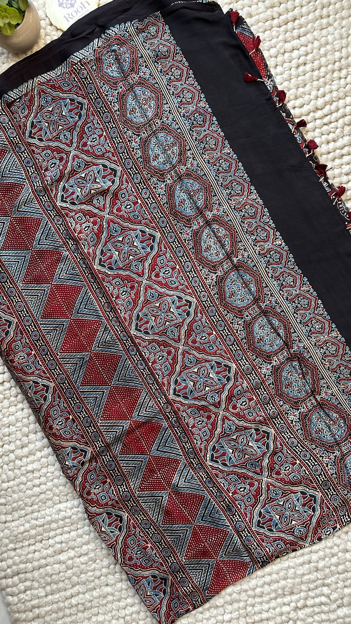 ROOH EXCLUSIVES- AJRAKH HAND BLOCK PRINTED PREMIUM MODAL SILK SAREE 19