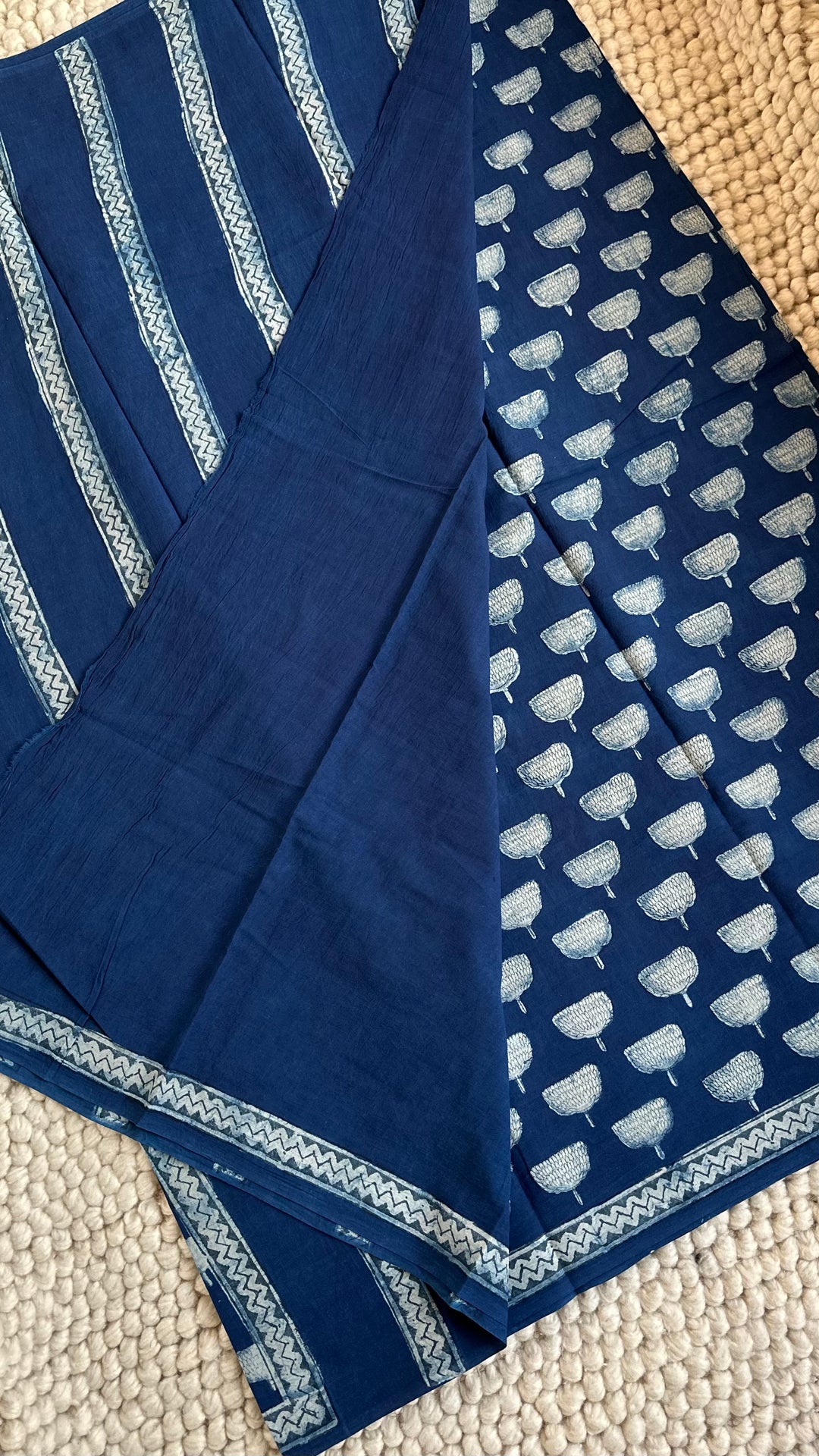 AKOLA INDIGO HAND BLOCK DABU PRINTED SOFT MULMUL COTTON SAREE- 029