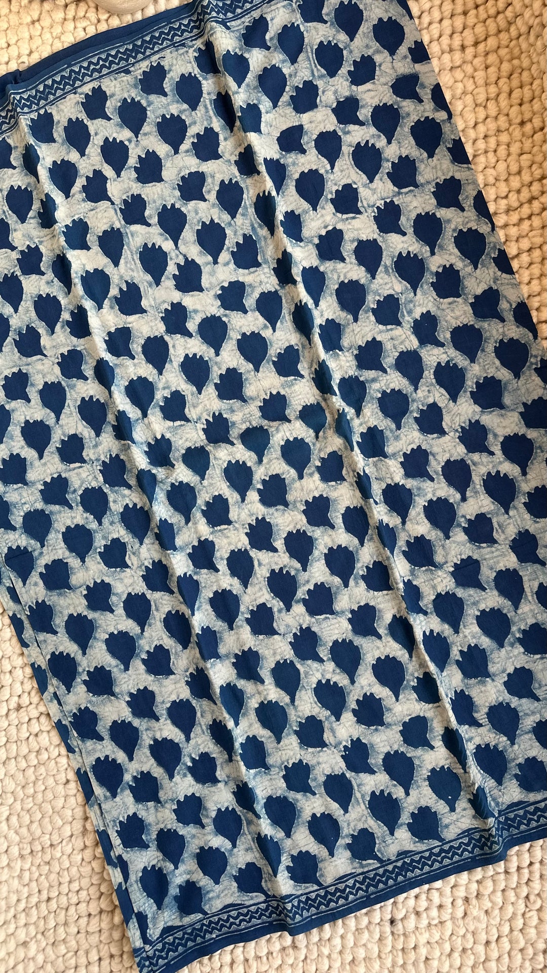 AKOLA INDIGO HAND BLOCK DABU PRINTED SOFT MULMUL COTTON SAREE- 028